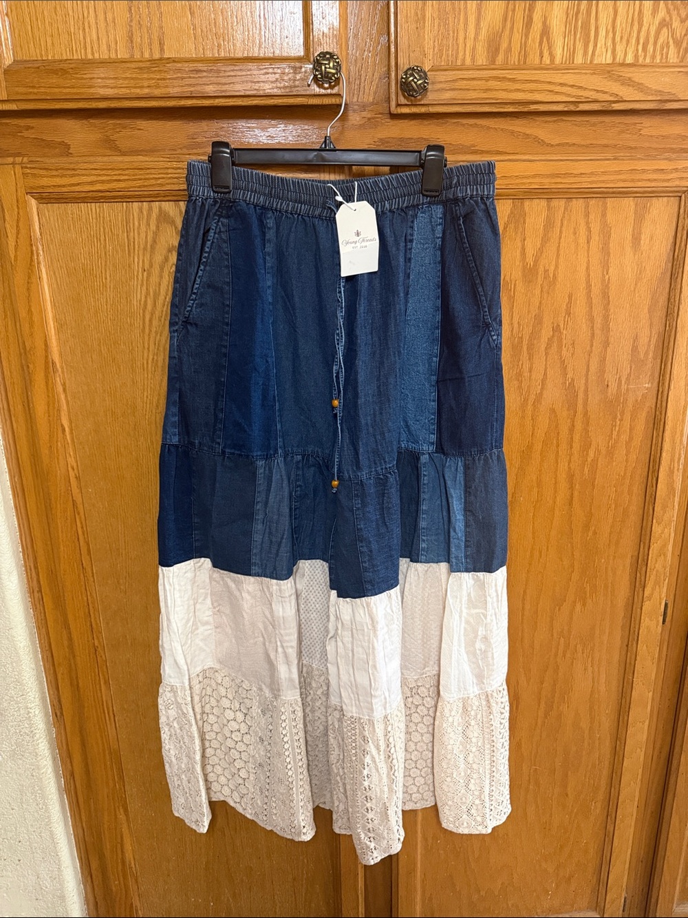 Patchwork Denim and White Lace wide leg pants